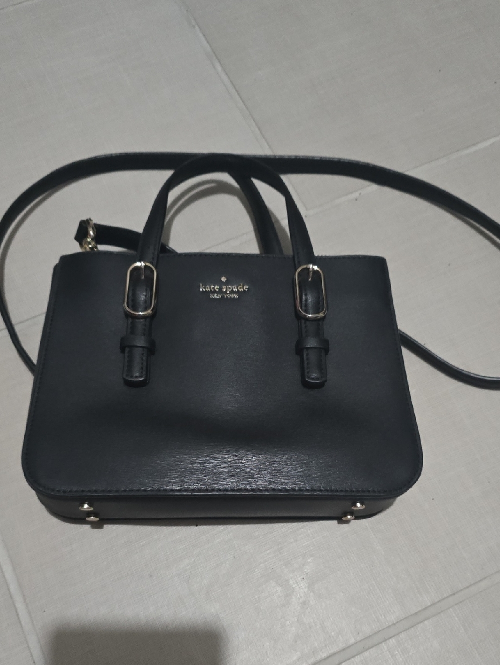 kate spade black leather satchel crossbody with gold hardware
